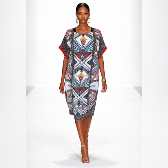 Gibson Latimer Dresses & Skirts - Gibson Latimer Geometric Tribal Caftan Midi Dress Boho Vacation Art to Wear Sz L